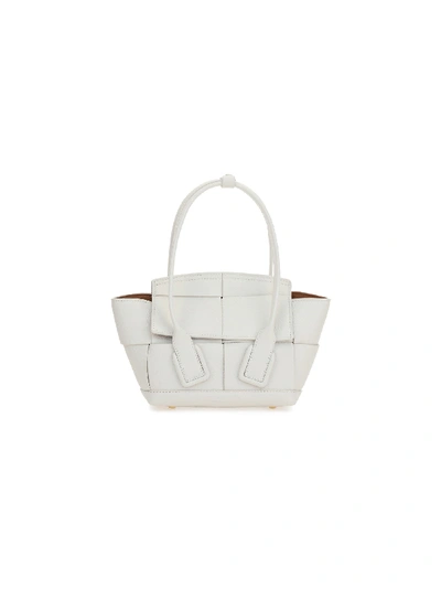 Shop Bottega Veneta Mini Arco Shoulder Bag In White/white-gold