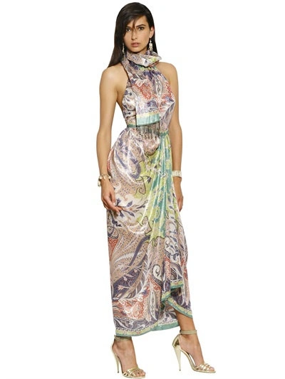 Etro Lurex Woven Cashmere & Silk Long Dress In Multicolor