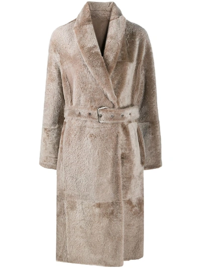 Shop Brunello Cucinelli Reversible Shearling Coat In Neutrals