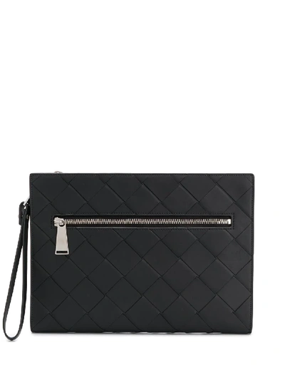 Shop Bottega Veneta Woven Leather Clutch Bag In Black