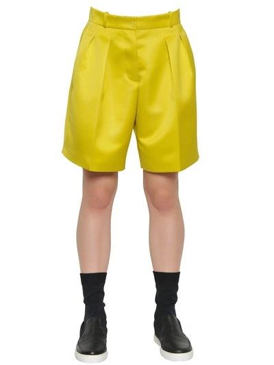 Jil Sander Pleated Techno Duchesse Shorts In Lime Green