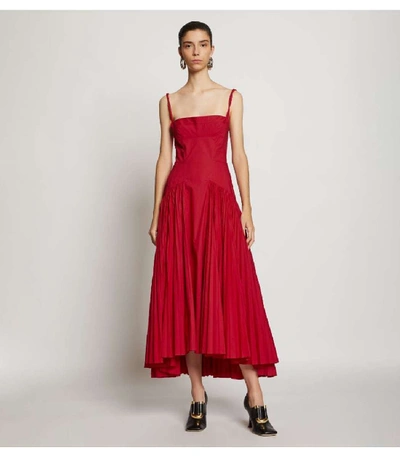 Shop Proenza Schouler Pleated Poplin Maxi Dress In Tomato/red