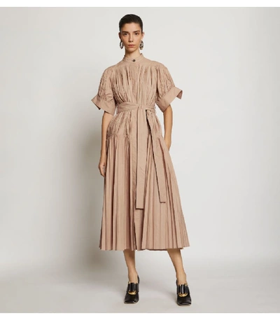 Shop Proenza Schouler Pleated Poplin Belted Dress In Light Khaki/neutrals