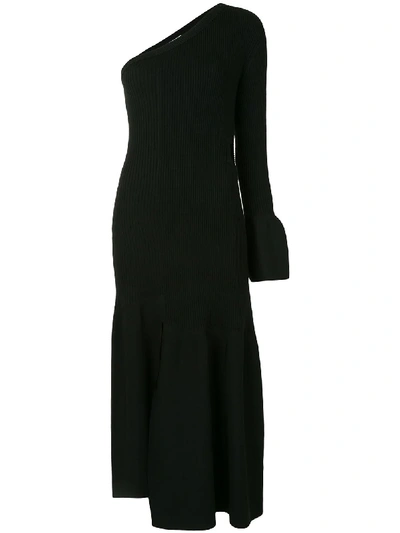3.1 Phillip Lim One-shoulder Cutout Ribbed Wool-blend Midi Dress In Black