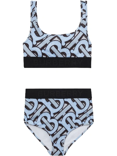 Shop Burberry Monogram Print Bikini In Blue