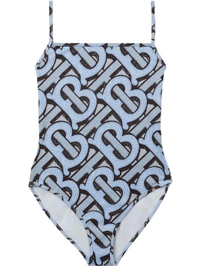 Shop Burberry Monogram Print Swimsuit In Blue