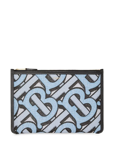 Shop Burberry Monogram Print E-canvas Clutch Bag In Blue