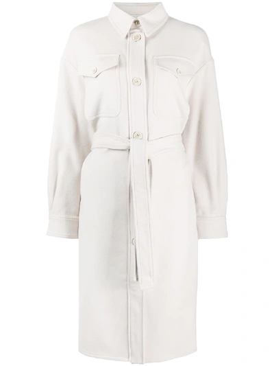 Shop Brunello Cucinelli Belted Denim Coat In Neutrals