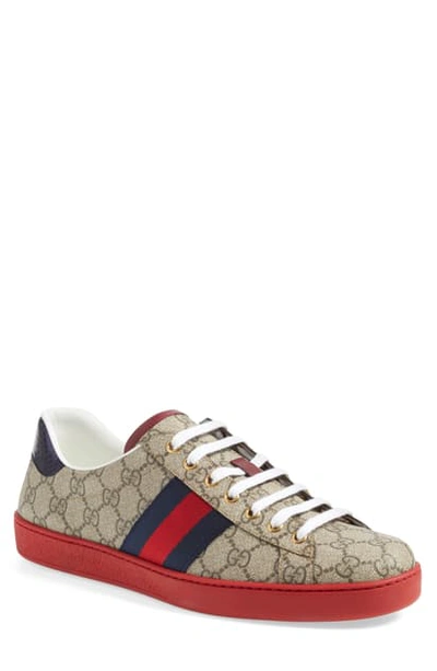 Shop Gucci New Ace Gg Supreme Low Top Sneaker In Beige