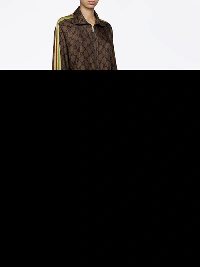 Shop Gucci Gg Supreme Silk Blend Trousers In Brown