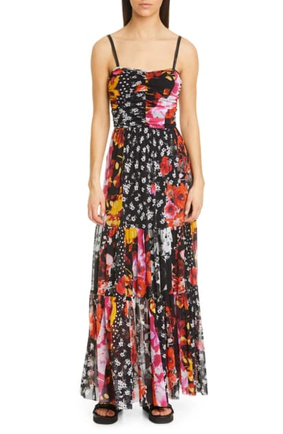 Shop Fuzzi Floral & Dot Ruched Sleeveless Maxi Dress In Nero
