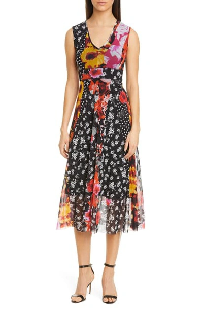 Shop Fuzzi Floral & Dot Sleeveless Tulle Dress In Nero