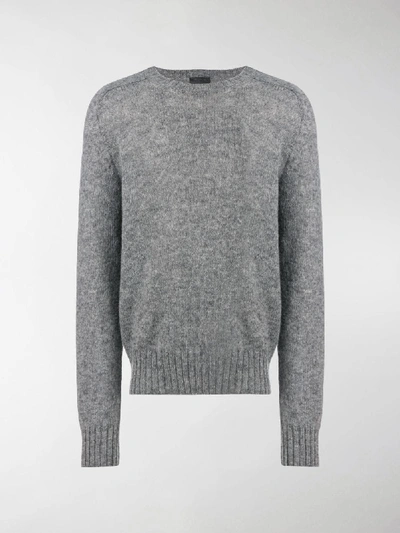 Shop Prada Crew Neck Knitted Jumper In Grey