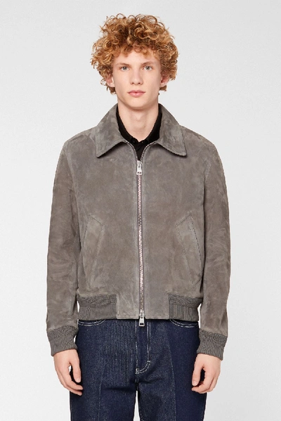 Shop Ami Alexandre Mattiussi Zipped Suede Jacket In Grey