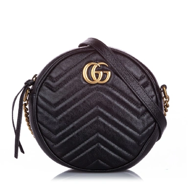 Shop Gucci Gg Marmont Round Crossbody Bag In Black
