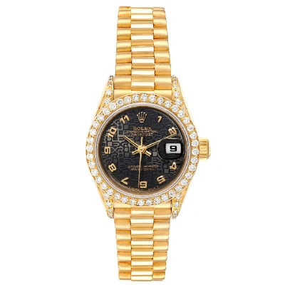 Shop Rolex President Datejust Black Dial Yellow Gold Diamond Ladies Watch 69038 In Not Applicable