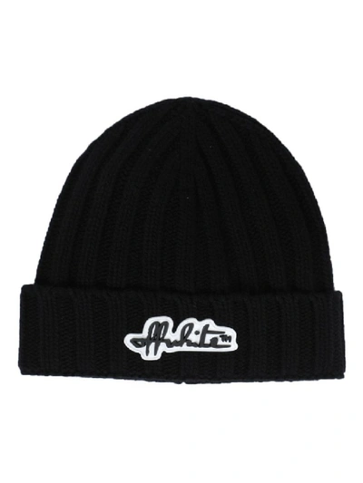 Shop Off-white Black Wool Logo Beanie Hat