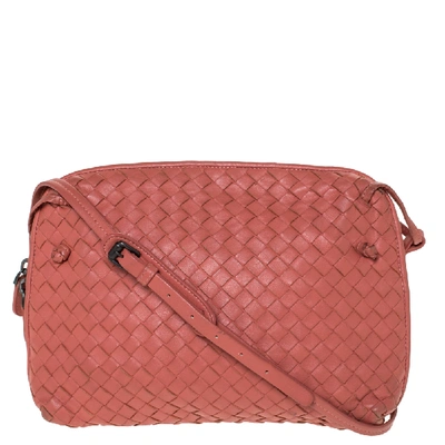 Pre-owned Bottega Veneta Pastel Red Intrecciato Leather Nodini Crossbody Bag
