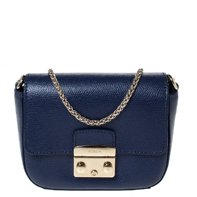 Pre-owned Furla Navy Blue Leather Micro Metropolis Shoulder Bag