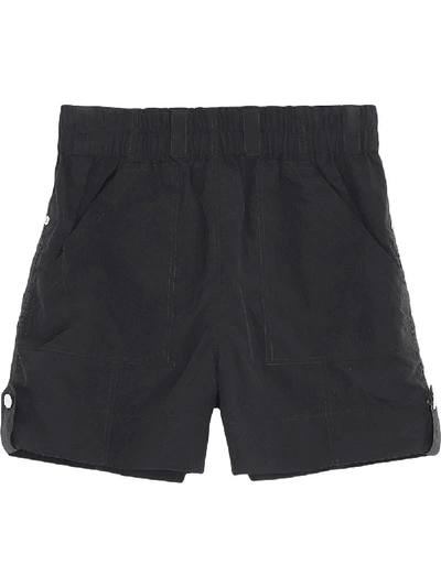 Shop Ganni Crinkled Tech Shorts In Black