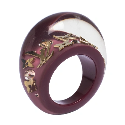 Pre-owned Louis Vuitton Purple Resin Gold Tone Monogram Inclusion Ring Size 54.5