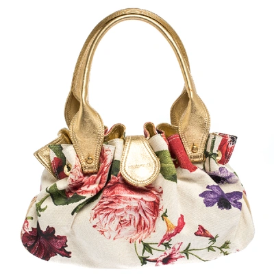 Pre-owned Roberto Cavalli Multicolor Floral Print Canvas And Leather Satchel