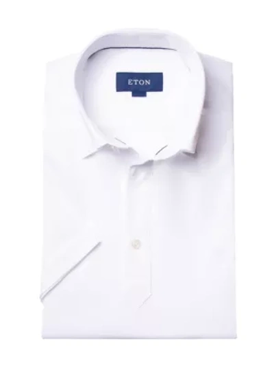 Shop Eton Short-sleeve Pique Button-front Shirt In White