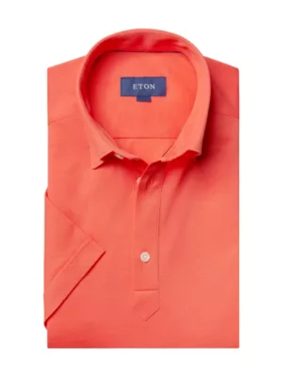 Shop Eton Short-sleeve Pique Button-front Shirt In Red
