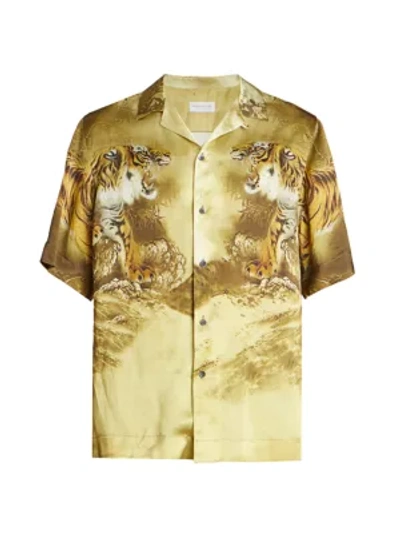 Shop Dries Van Noten Carltone Short-sleeve Tiger-print Shirt In Beige