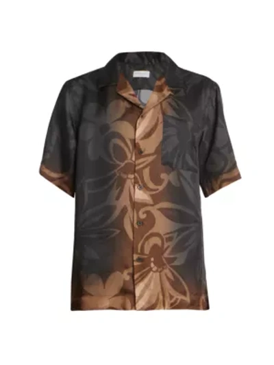 Shop Dries Van Noten Carltone Floral Short-sleeve Button-front Shirt In Black