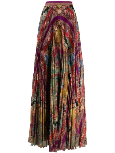 Shop Etro Mixed Pattern Pleated Silk Skirt In Pink