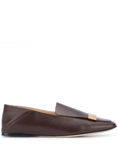 Shop Sergio Rossi Logo Plaque Slippers In Brown