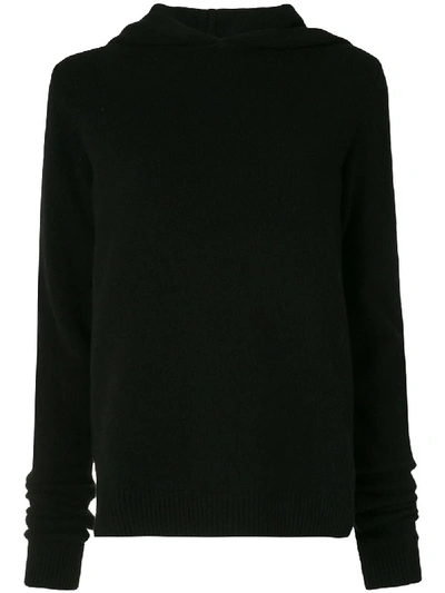 Shop Rick Owens Knitted Side Slit Detail Hoodie In Black