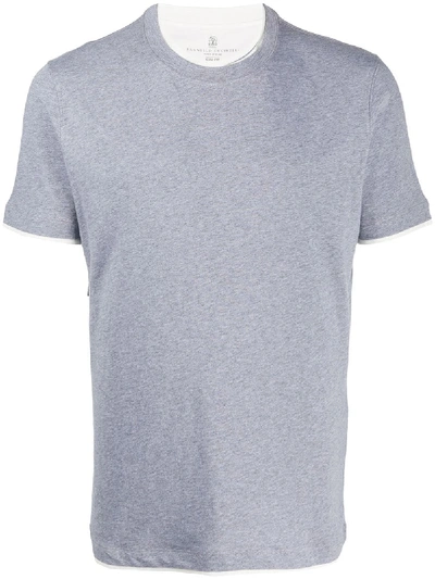 Shop Brunello Cucinelli Contrast-trim T-shirt In Grey