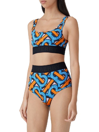 Burberry Monogram-print High-waisted Bikini In Blue ,black | ModeSens