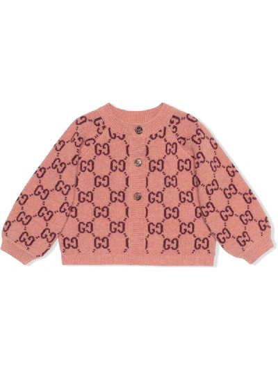 Shop Gucci Gg Crew Neck Cardigan In Pink