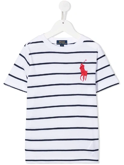 Shop Ralph Lauren Striped Big Pony T-shirt In White