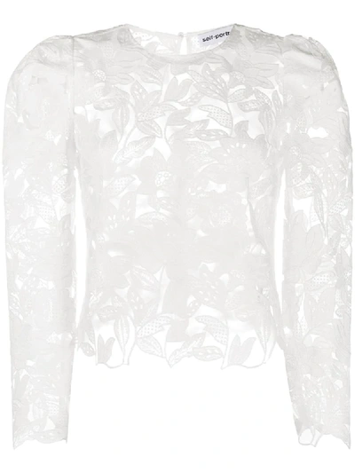 Shop Self-portrait Floral-pattern Sheer Blouse In White