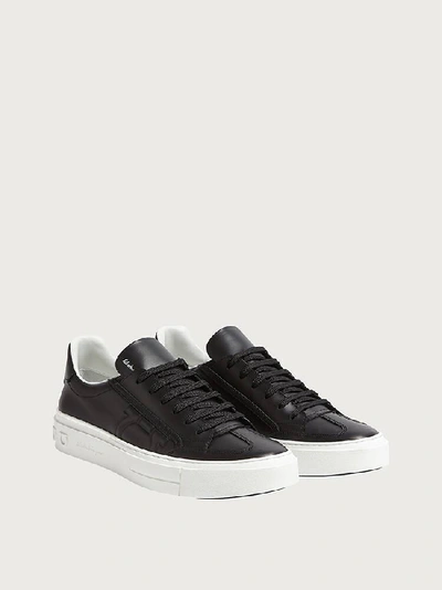Ferragamo Men's Borg Leather Low-top Sneakers, Black In Black