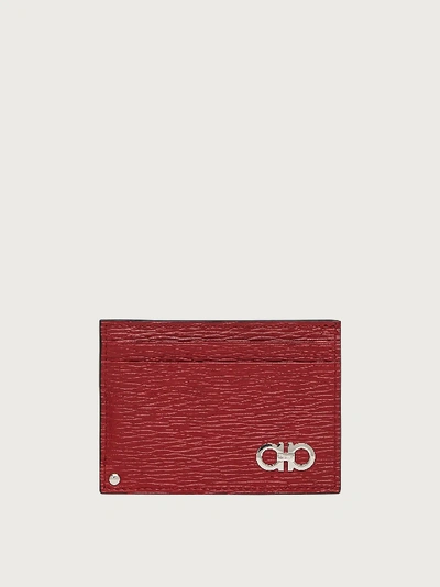 Shop Ferragamo Gancini Card Holder With Pull-out Id Window In Red