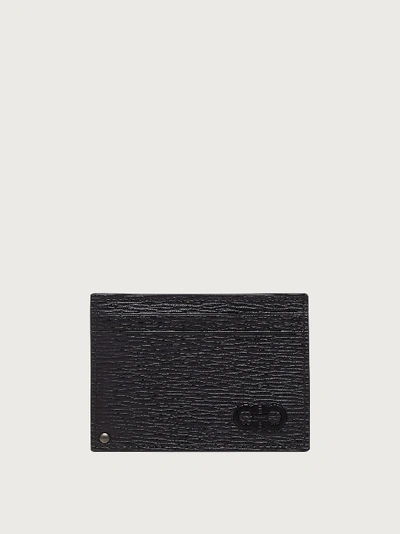 Shop Ferragamo Gancini Card Holder With Pull-out Id Window In Black