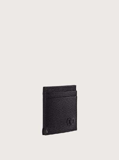Ferragamo Gancini Leather Card Holder In Black In Black