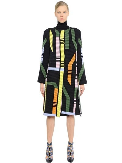 Peter Pilotto Geometric Ribbed Merino Wool Blend Coat In Multicolor