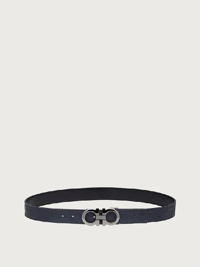 Ferragamo Reversible And Adjustable Gancini Belt In Blue