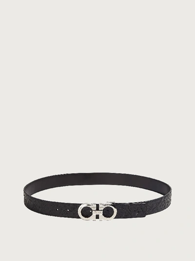 Ferragamo Reversible And Adjustable Gancini Belt In Black