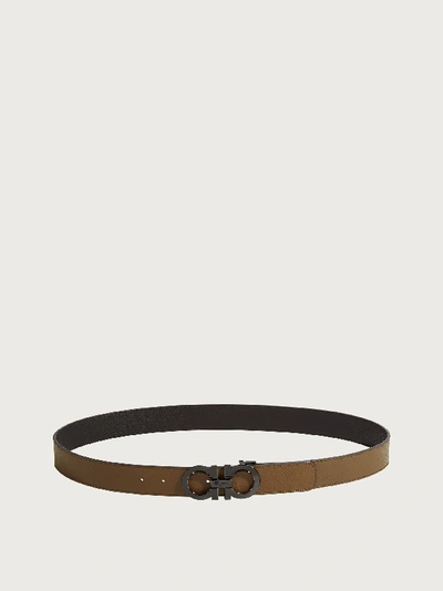 Ferragamo Reversible And Adjustable Gancini Belt In Brown