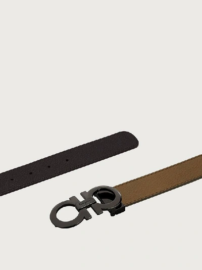 Ferragamo Reversible And Adjustable Gancini Belt In Brown