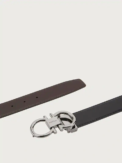 Ferragamo Reversible And Adjustable Gancini Belt In Black