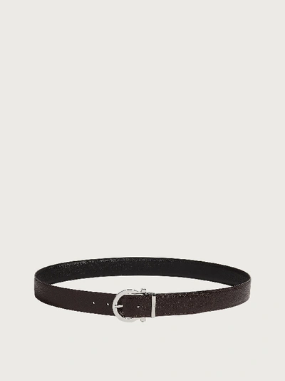 Ferragamo Reversible And Adjustable Gancini Belt In Black