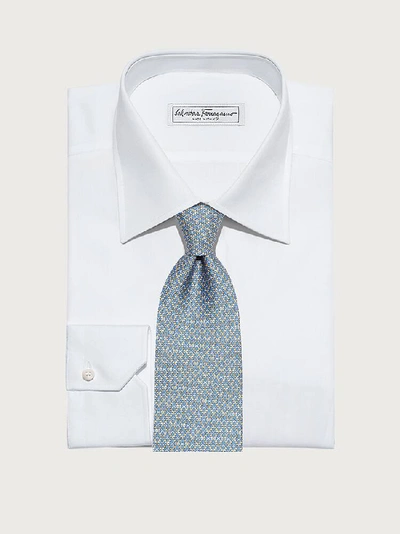 Ferragamo Gancini Print Silk Tie In Blue